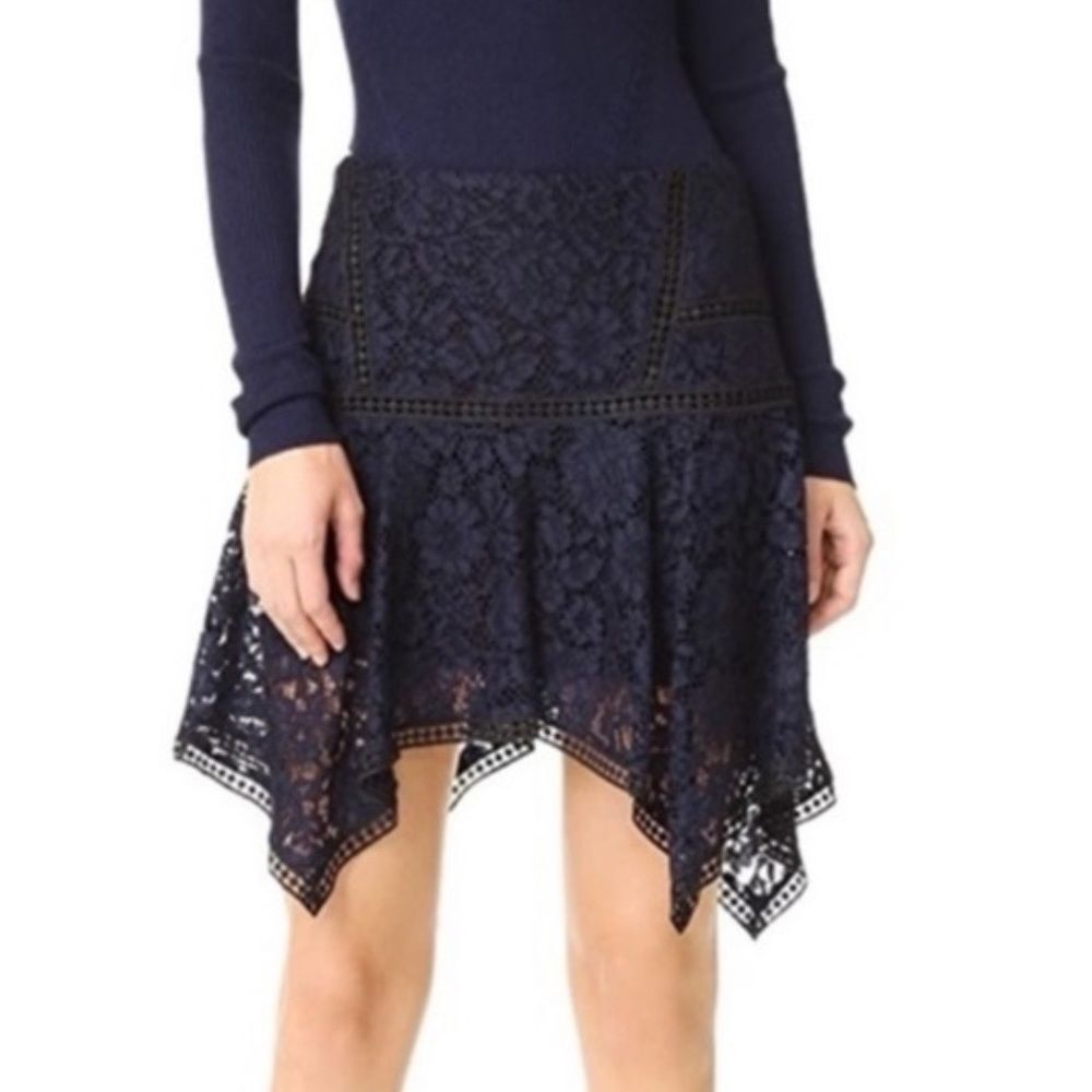 VERONICA BEARD Blue Skirt Floral Lace Overlay Uneven Hem Mini Size 2